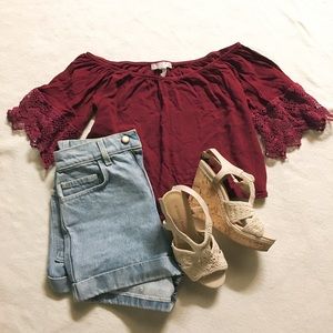 Maroon Off Shoulder Crop